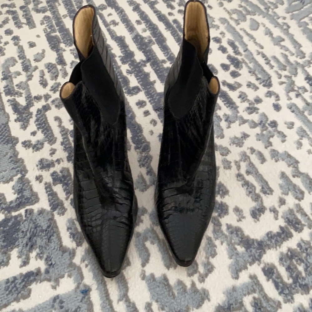 Manolo Blahnik black snake skin booties size 36
